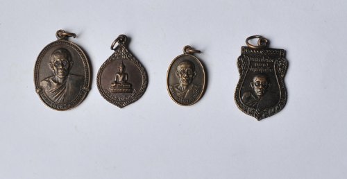 Set of Four Buddhist Good Luck Amulet Charms(magical Amulet to Attract Good Luck), VINTAGE/ANTIQUE Blessed from Different Monks and Temples in Thailan